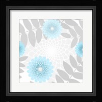 Flowers And Leaves Pattern Baby Blue Framed Print