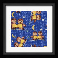 Cute Baby Owls Starry Night Pattern Fine Art Print