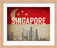 Singapore - Flags and Skyline Fine Art Print
