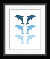 Leaping Dolphins - Blue Framed Print