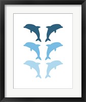 Leaping Dolphins - Blue Framed Print