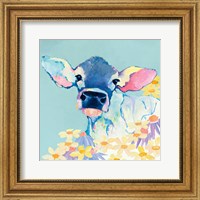 Bessie with Flowers on Teal Fine Art Print