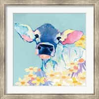 Bessie with Flowers on Teal Fine Art Print