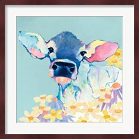 Bessie with Flowers on Teal Fine Art Print