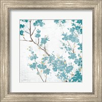 Teal Cherry Blossoms II on Cream Aged no Bird Fine Art Print
