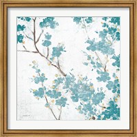 Teal Cherry Blossoms II on Cream Aged no Bird Fine Art Print