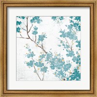 Teal Cherry Blossoms II on Cream Aged no Bird Fine Art Print