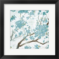 Teal Cherry Blossoms I on Cream Aged no Bird Fine Art Print