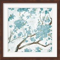 Teal Cherry Blossoms I on Cream Aged no Bird Fine Art Print