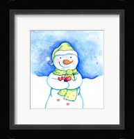 Snowman Holding Hearts Fine Art Print