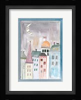 Fantasy Cityscape With Cat On Roof Fine Art Print