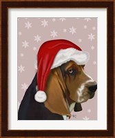 Basset Hound, Christmas Hat Fine Art Print