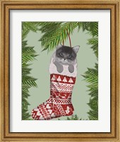 Grey Kitten in Christmas Stocking Fine Art Print
