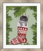 Grey Kitten in Christmas Stocking Fine Art Print