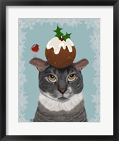 Grey Cat and Christmas Pudding Fine Art Print