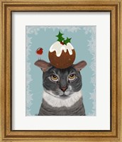 Grey Cat and Christmas Pudding Fine Art Print