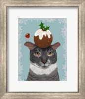 Grey Cat and Christmas Pudding Fine Art Print