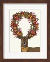 Deer, Cranberry and Orange Wreath, Full Fine Art Print