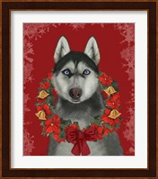 Husky and Poinsettia Wreath Fine Art Print