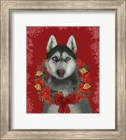 Husky and Poinsettia Wreath Fine Art Print