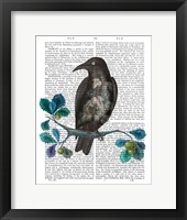Floral Crow On Branch Fine Art Print