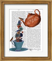 Teapot, Cup and Flowers, Orange and Blue Fine Art Print