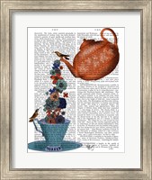 Teapot, Cup and Flowers, Orange and Blue Fine Art Print