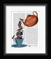 Teapot, Cup and Flowers, Orange and Blue Fine Art Print