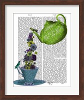 Teapot, Cup and Flowers, Green and Blue Fine Art Print