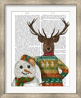 Deer in Christmas Sweater with Snowman Fine Art Print