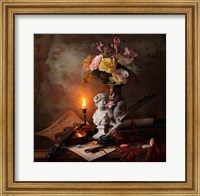 Still Life With Bust And Flowers Fine Art Print