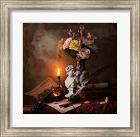 Still Life With Bust And Flowers Fine Art Print