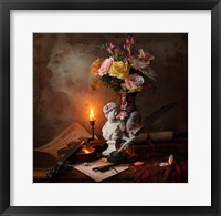 Still Life With Bust And Flowers Framed Print