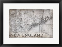 New England Map White Framed Print
