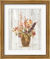 Wild Flowers in Vase I on Barn Board Fine Art Print