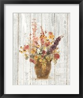 Wild Flowers in Vase I on Barn Board Fine Art Print