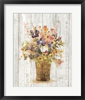 Wild Flowers in Vase II on Barn Board Fine Art Print