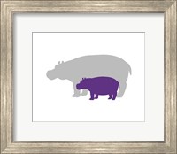 Silhouette Hippo and Calf Purple Fine Art Print