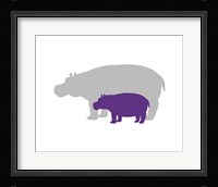 Silhouette Hippo and Calf Purple Fine Art Print