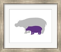 Silhouette Hippo and Calf Purple Fine Art Print