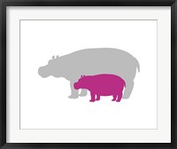 Silhouette Hippo and Calf Pink Fine Art Print