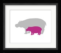 Silhouette Hippo and Calf Pink Fine Art Print