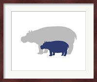 Silhouette Hippo and Calf Navy Fine Art Print