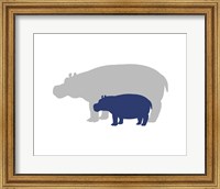 Silhouette Hippo and Calf Navy Fine Art Print