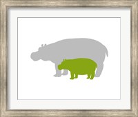 Silhouette Hippo and Calf Green Fine Art Print