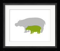 Silhouette Hippo and Calf Green Fine Art Print