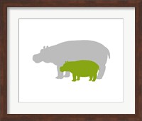 Silhouette Hippo and Calf Green Fine Art Print