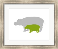 Silhouette Hippo and Calf Green Fine Art Print