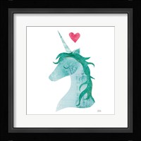 Unicorn Magic II Heart Sq Green Framed Print