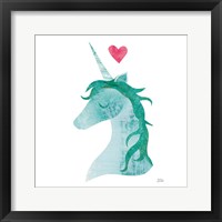 Unicorn Magic II Heart Sq Green Framed Print